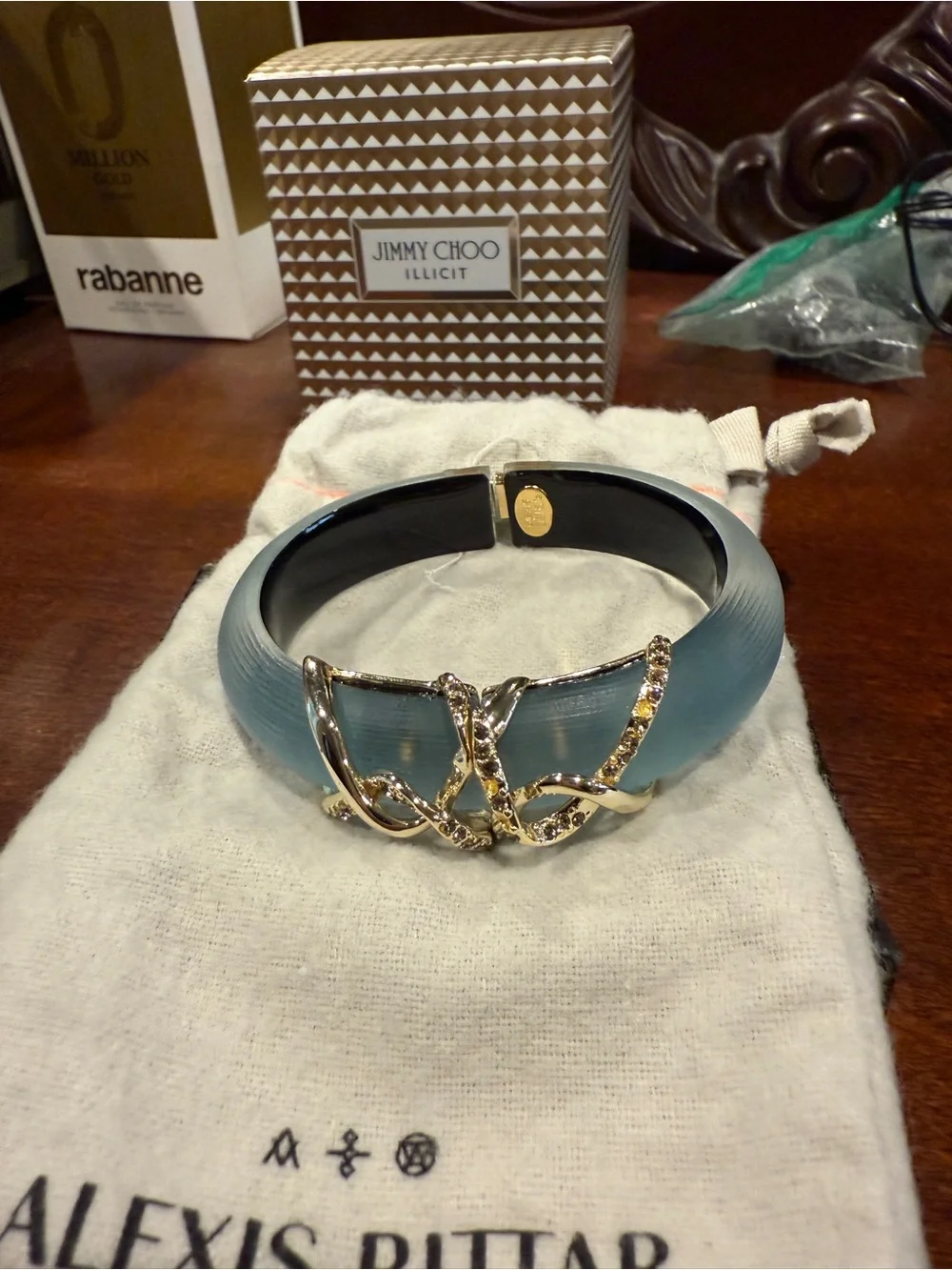 Alexis Bittar Gold and Blue Resin Crystal-Embellished Bangle Set